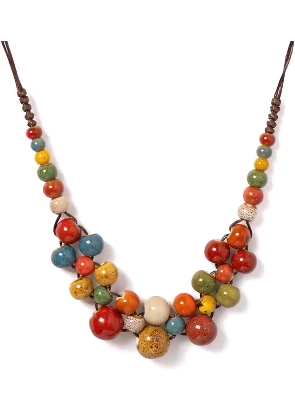 NEW corded Multicolor Ceramic Bead Statement Necklace ADJUSTABLE CORD